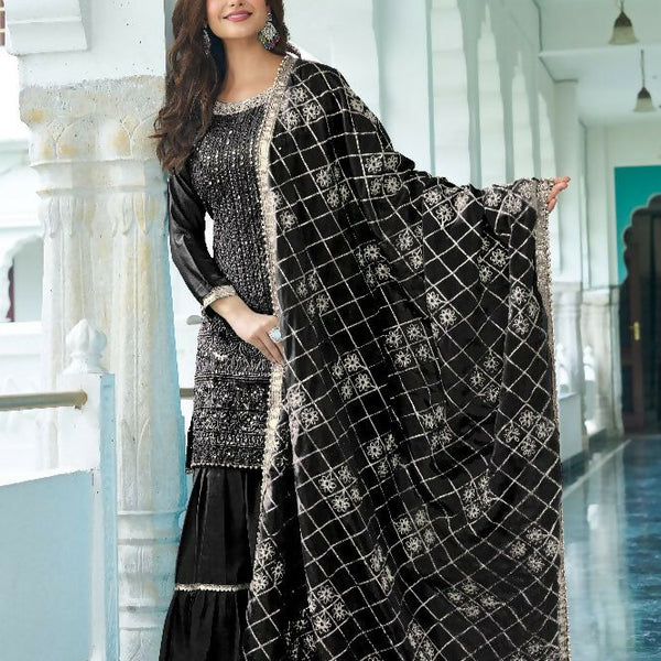 Teeya Creation Black Colour Chinnon Silk Heavy Embroidery Work Fully Stitched Salwar Suit - Distacart