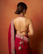 Thumbnail for Joban Fashion Red Fandy Satin Silk Party Wear Sarees - Distacart
