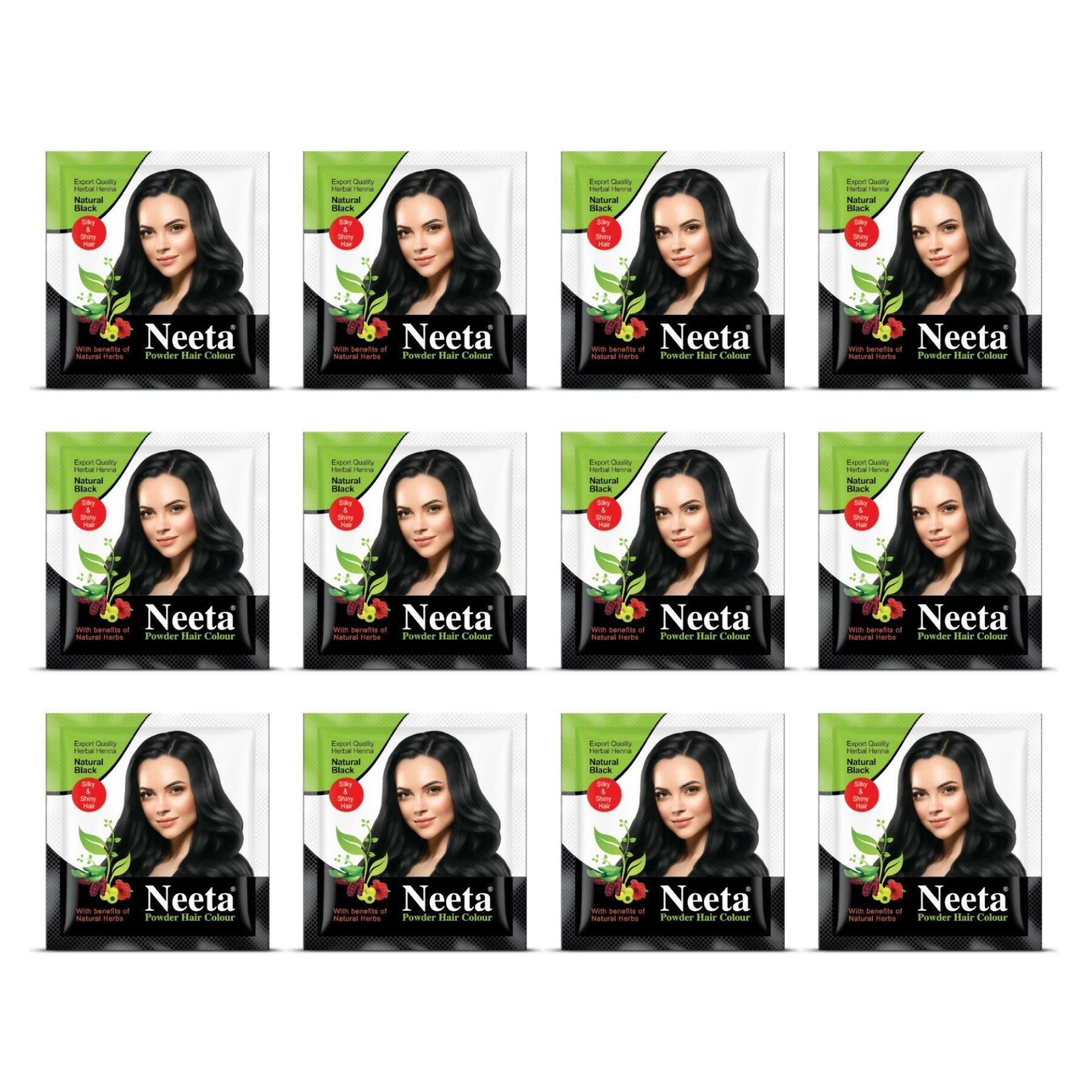 Neeta Hair Color Powder Natural Henna Based Hair Color (Pack of 12) Natural Black - Distacart