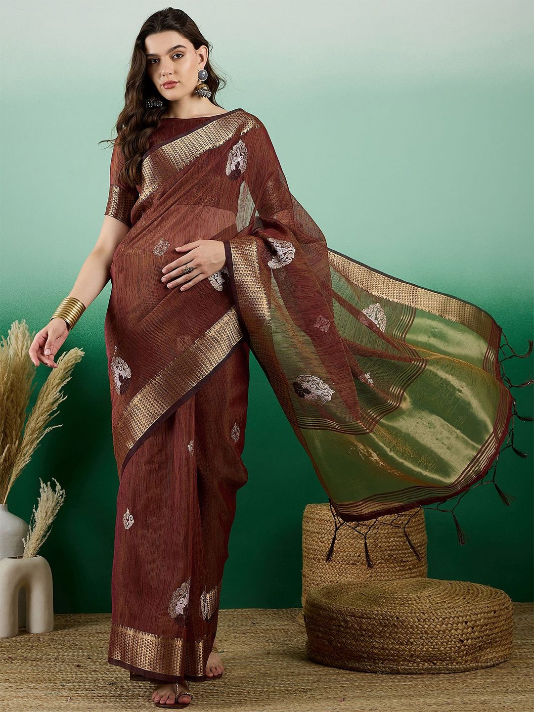 Mitera Woven Design Organza Saree - Distacart