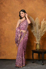 Thumbnail for Very Much Indian Handblock Printed Cotton Saree With Natural Dyes - Pink - Distacart