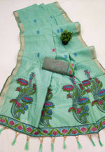 Thumbnail for Vastranavya Sky Blue Muga Cotton Meenakari & Azarakh Pallu Saree with Contrast Blouse - Distacart