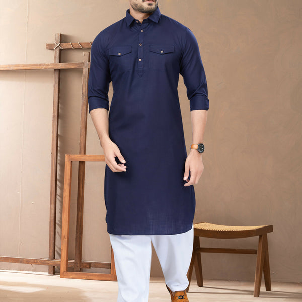 Joban Fashion Men's Blue Heavy Cotton Plain Kurta Pyjama set - Distacart