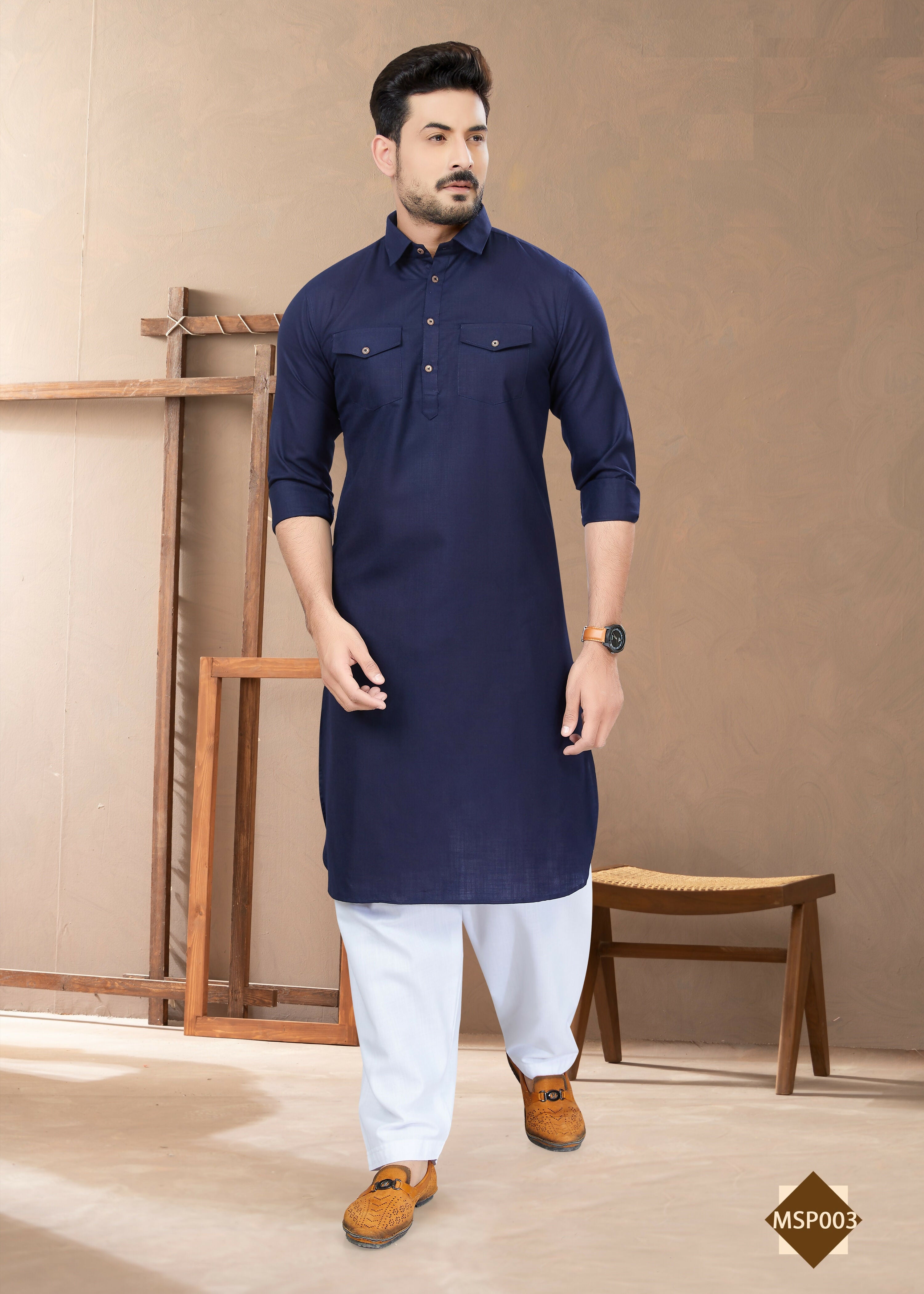 Joban Fashion Men's Blue Heavy Cotton Plain Kurta Pyjama set - Distacart