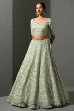Thumbnail for Jyoti Fashion Women's Sea Green Mulberry Silk Sequins, Dori & Thread Embroidered with Net Ruffle Work Designer Lehenga Choli Set - Distacart