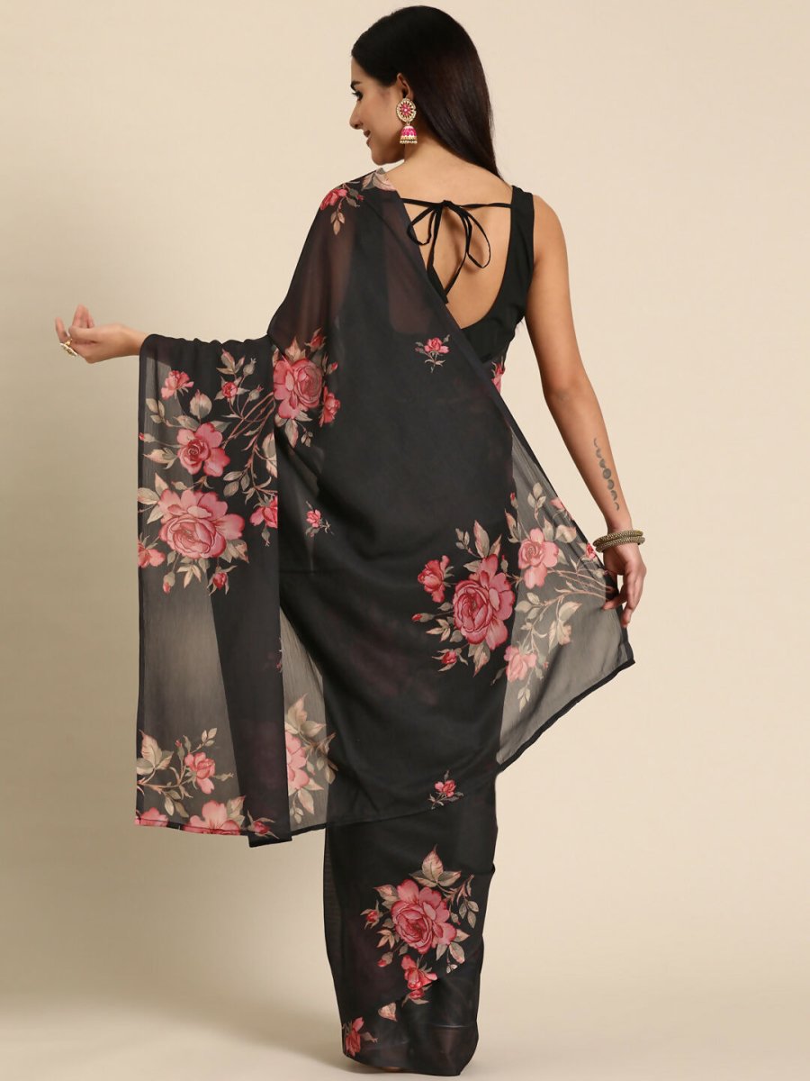 Ahalyaa Women's Traditional Semi Stitch Saree - Black - Distacart