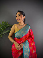 Thumbnail for Joban Fashion Banarasi Hot Pink Woven Butti Soft Silk Saree