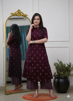 Thumbnail for Teeya Creation Sophisticated Wine Colored Straight Kurta With Printed Palazzo Set - Dista