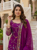Thumbnail for Teeya Creation Wine Faux Georgette Multi Thread Work Wedding Wear Sharara Set - Distacart