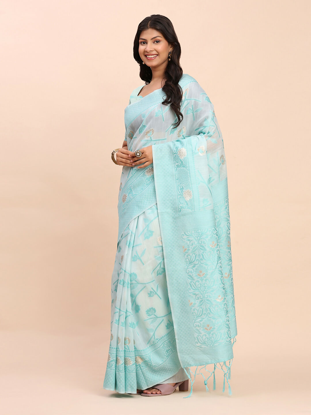 Astita Linen Cotton Sky Blue Saree
