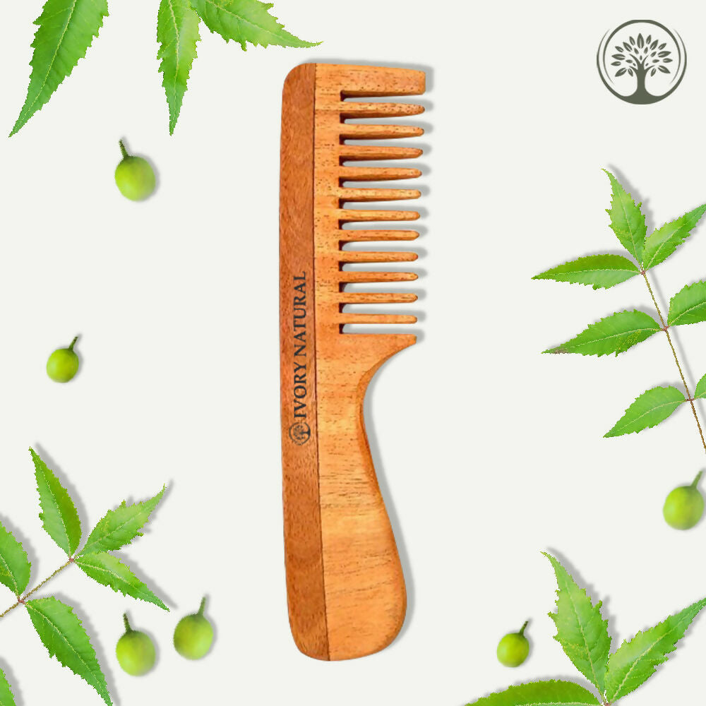 Ivory Natural Handle Kacchi Neem Comb For Gentle Detangling & Scalp Nourishment For Hair - Distacart