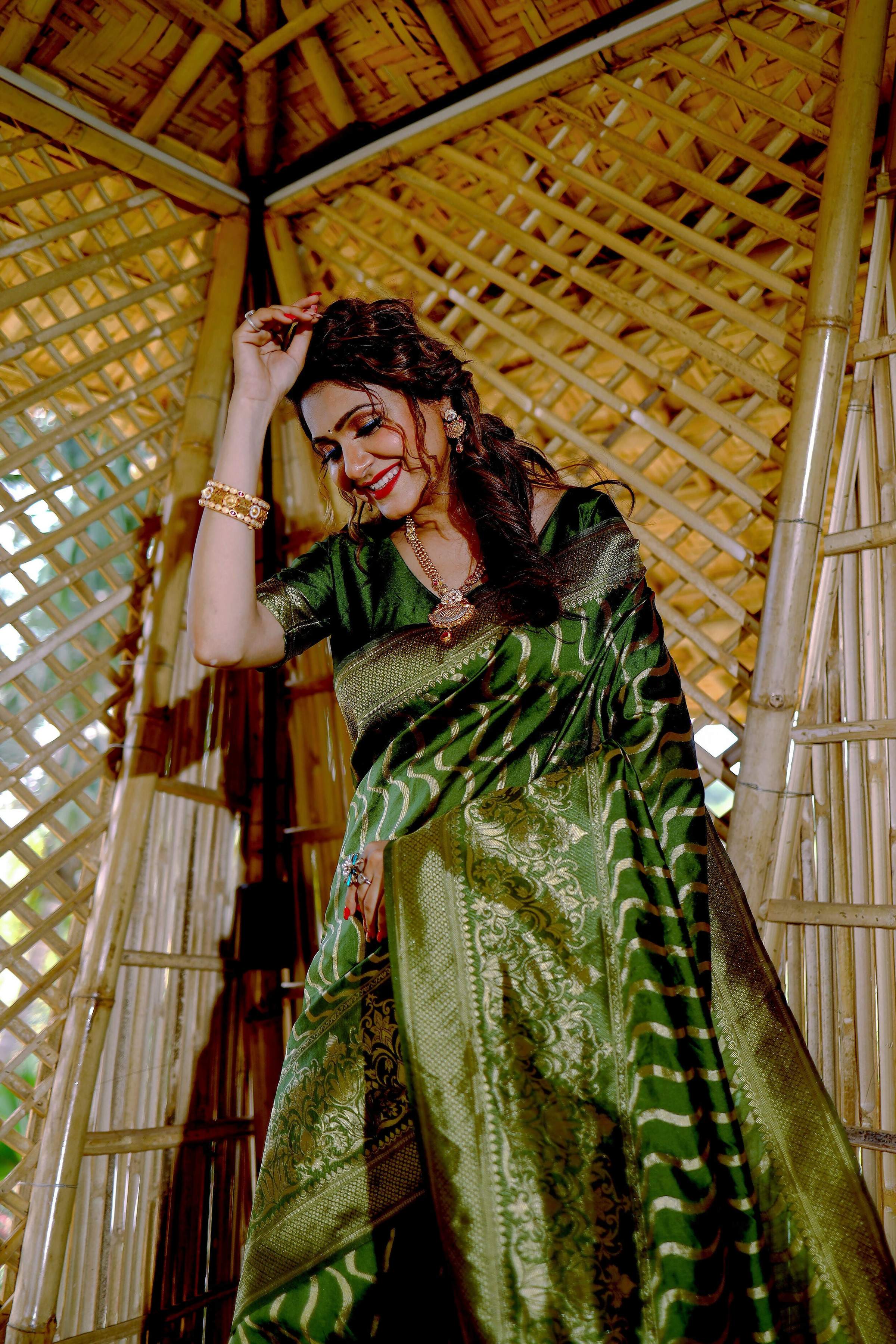 Partywear Designer Mendi Banarasi Silk Fancy Saree - Starwalk - Distacart
