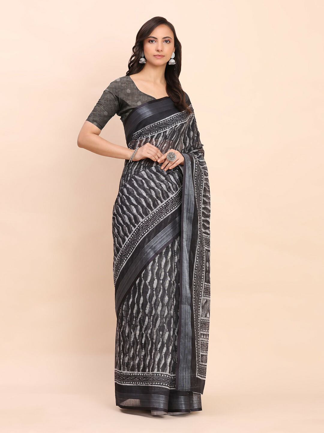 Astita Linen Cotton Black Saree