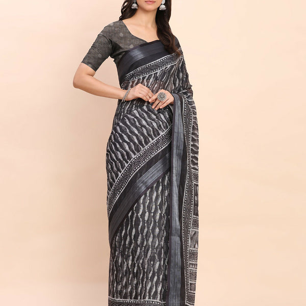 Astita Linen Cotton Black Saree