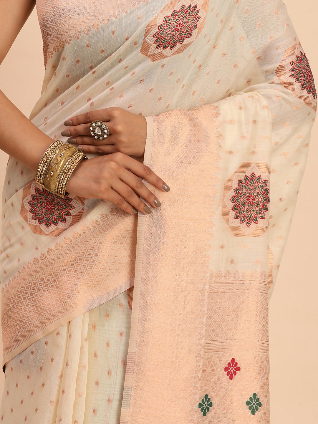 Astita Linen Cotton Off White Saree