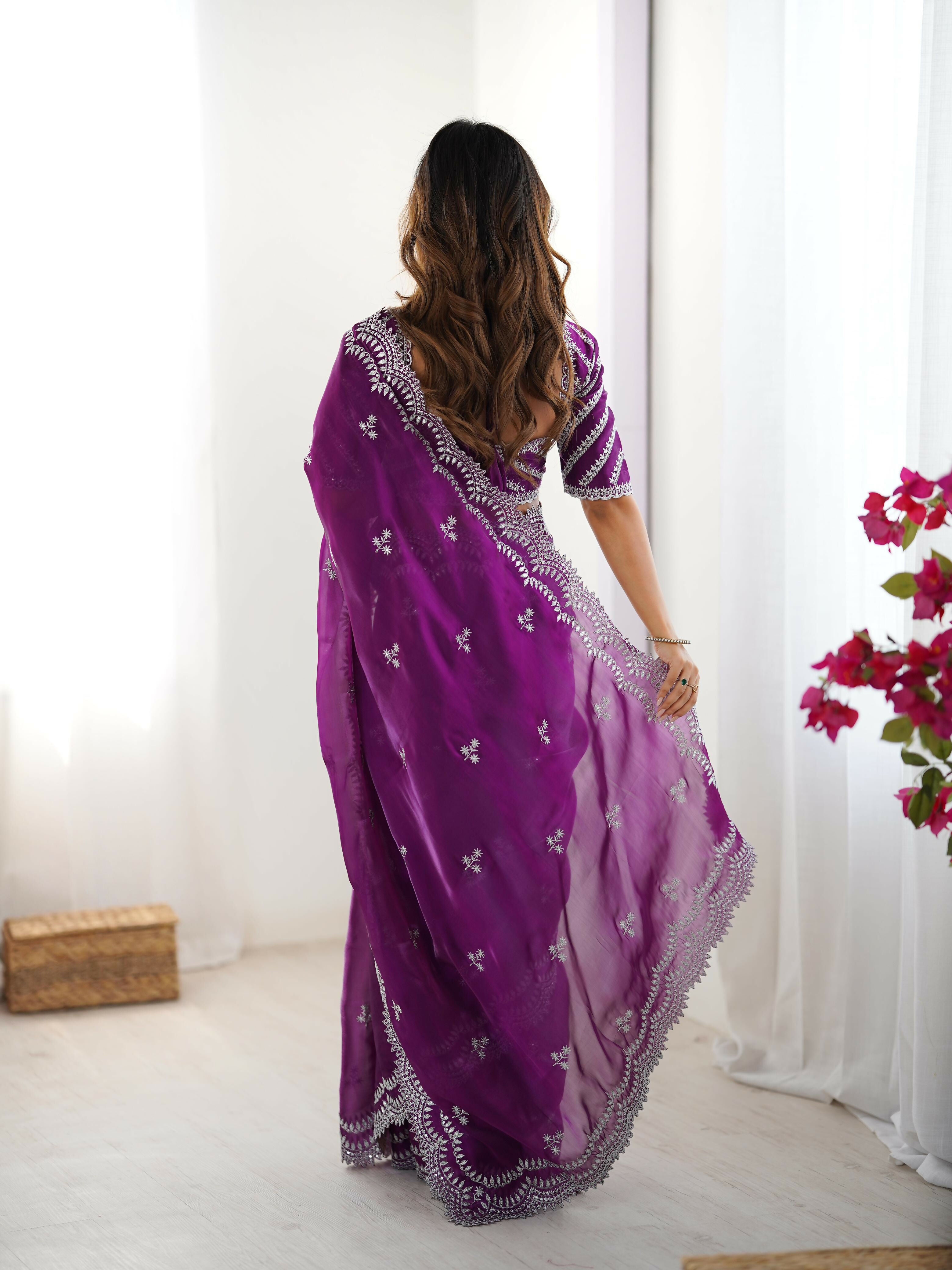 Joban Fashion Purple Jimmy Choo Saree With Thread with Sequins work
