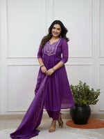 Thumbnail for The52 Women's Beautiful Cotton Fabric Embroidery Work Straight Kurta Pant and Dupatta Set - Distacart