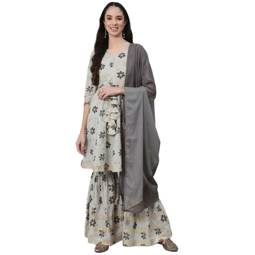 Anubhutee Women's Grey Kurti Sharara with Dupatta Set - Distacart