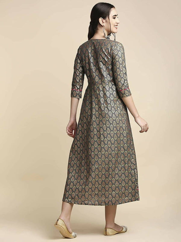 Anubhutee Women's Cotton Grey A-Line Maxi Casual Dress - Distacart