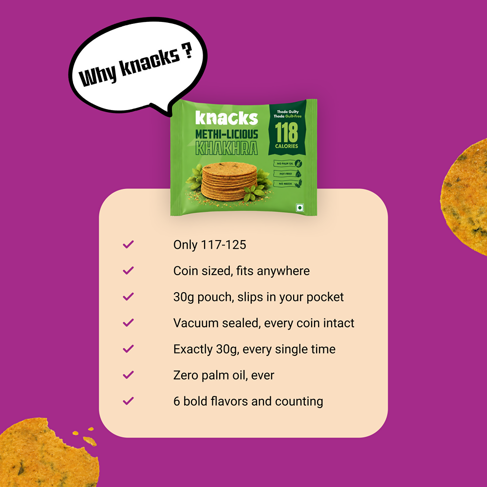 Knacks Coin Khakhra Crisps - Methi-Licious Flavour - Dista