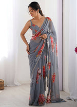 Thumbnail for Traditional Partywear Grey Georgette Fancy Saree-Pavitra