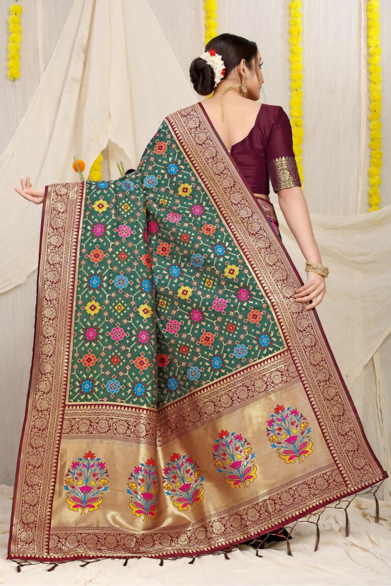 Jyoti Fashion Women's Bottle Green Patola Silk Zari Woven Saree with Blouse - Distacart