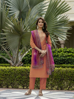 Thumbnail for The52 Orange Women's Gorgeous Embroidered Rayon Fabric with Straight Kurta, Pant and Dupatta Set - Distacart