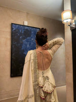 Thumbnail for Teeya Creation Womens New Fancy Silk Heavy Quality Fabric with Handwork Cream Gown Set - Dista