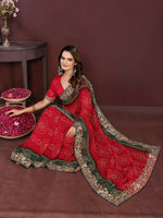 Thumbnail for Ai Fashion Red Georgette Digital Print Party Wear Saree