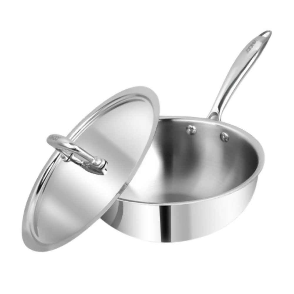 Vinod Platinum Triply Stainless Steel Deep Frying Pan with Lid - Dista