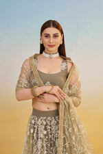 Thumbnail for Aastha Fashion Ivory Butterfly Net White Cotton Thread Work And Sequence Work Embroidery Wedding Wear Lehenga Choli - Distacart