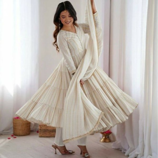 Teeya Creation White Color Mal Chanderi Silk Hand Embroidery Work Long Gown - Distacart
