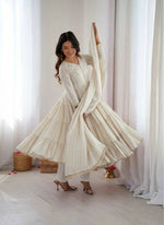 Thumbnail for Teeya Creation White Color Mal Chanderi Silk Hand Embroidery Work Long Gown - Distacart