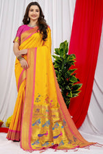 Thumbnail for Jyoti Fashion Women's Yellow Paithani Silk Zari Woven Saree with Blouse - Distacart
