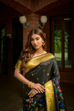 Thumbnail for Jyoti Fashion Women's Black Paithani Silk Zari Woven Saree with Blouse - Distacart