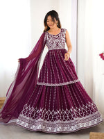 Thumbnail for Joban Fashion wine Lehenga Georgette Coding Dori with Sequence with Rivet Moti