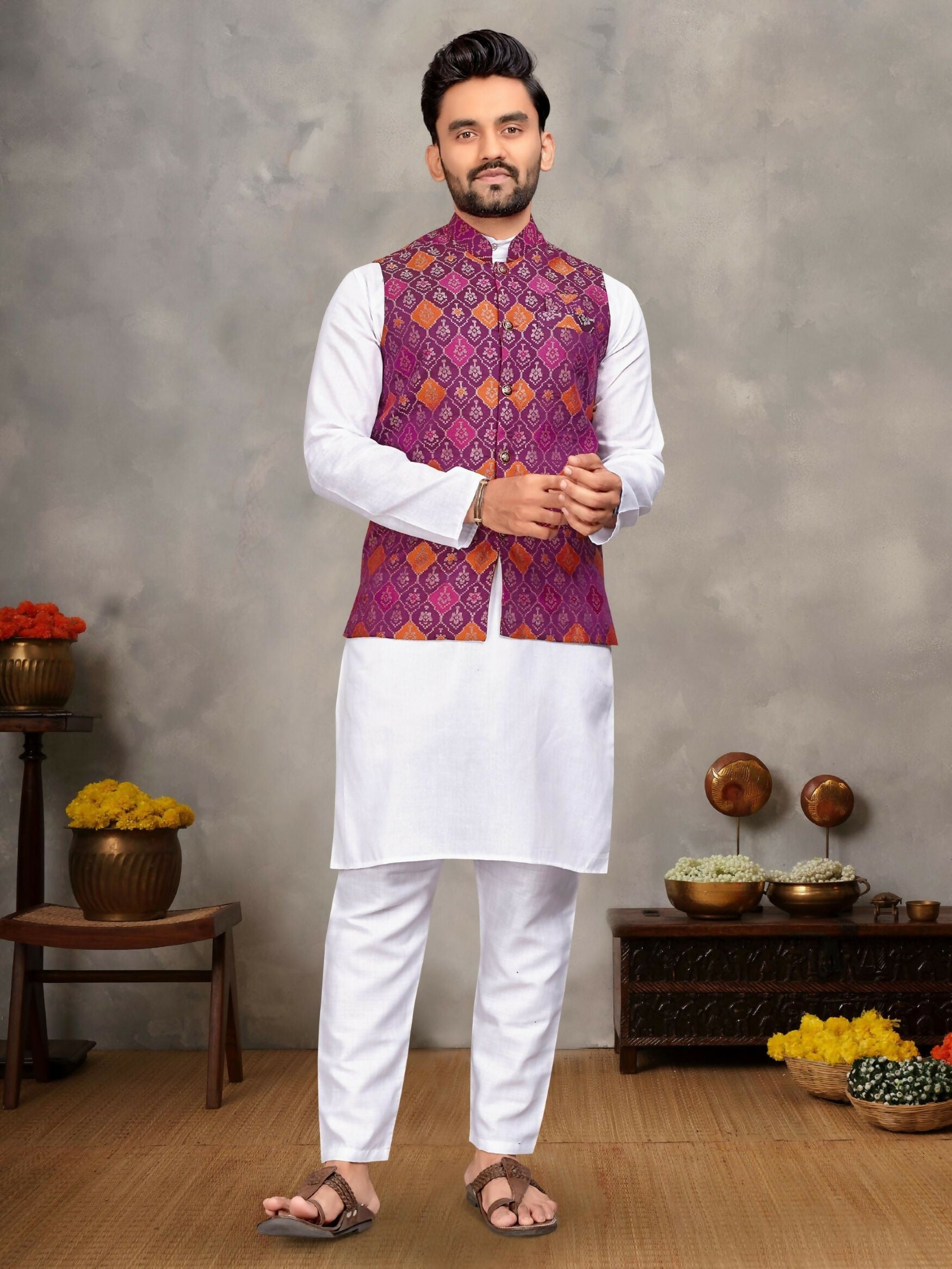 Anaita Purple Cotton Straight Kurta Payjama & Kurta With Jequard Work - Distacart