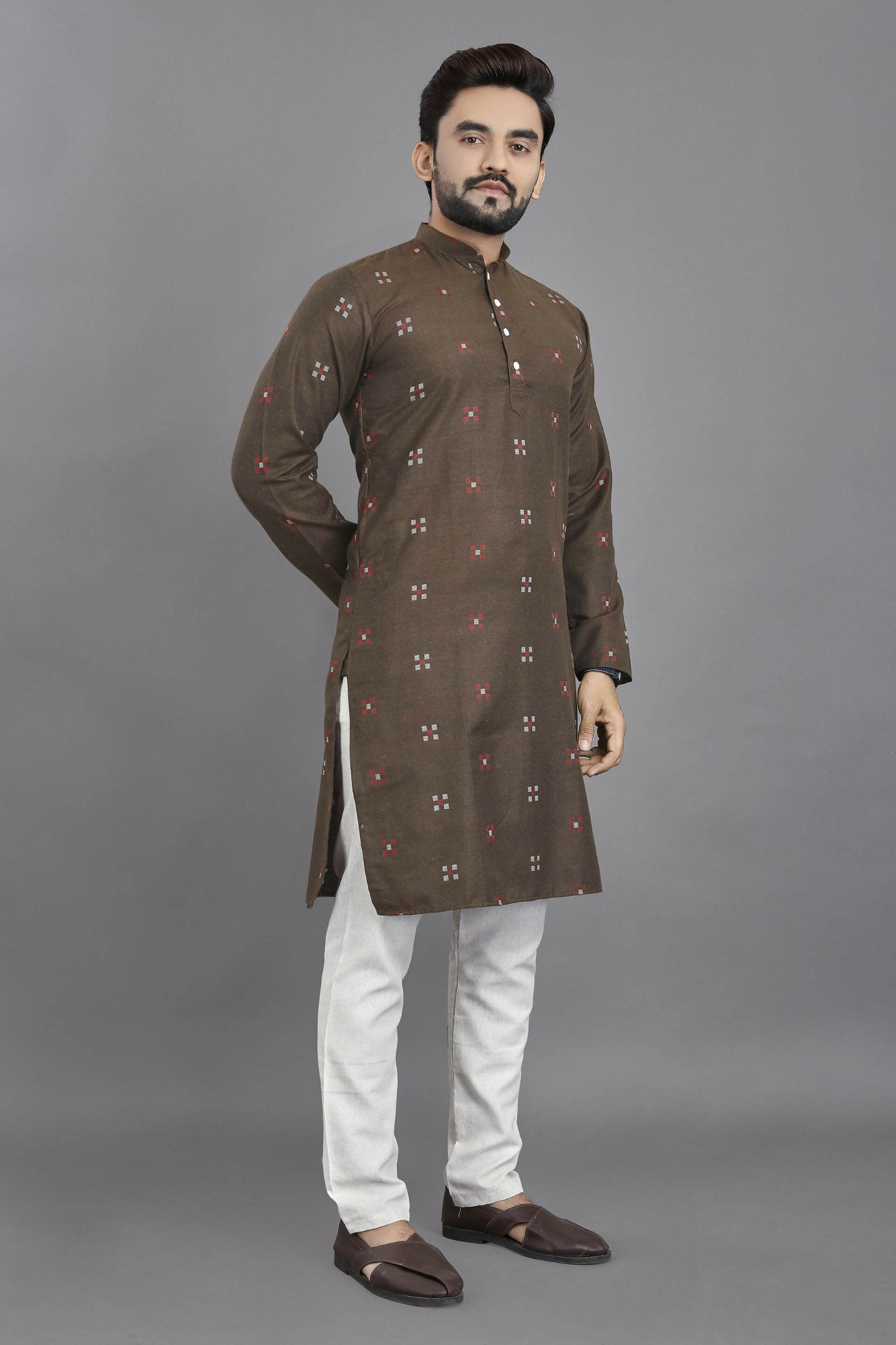 Anaita Brown Weaving Linen Cotton Straight Kurta - Distacart