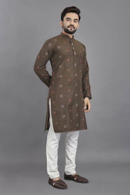 Anaita Brown Weaving Linen Cotton Straight Kurta - Distacart