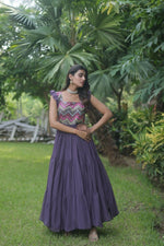 Thumbnail for Jyoti Fashion Women's Wine Sequins Thread Embroidery Faux Georgette Anarkali Dress - Distacart