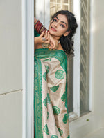 Thumbnail for Shree Shyam Fashion Cream With Sea Green Silk Blend Saree - Distacart