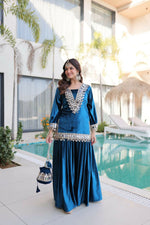 Thumbnail for Joban Fashion Rama Velvet Embroidery Sequence Work Readymade Kurta Set - Distacart
