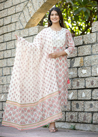 Thumbnail for Kaajh Women's White Cotton Mirror Work Kurta Pant Set With Dupatta - Distacart