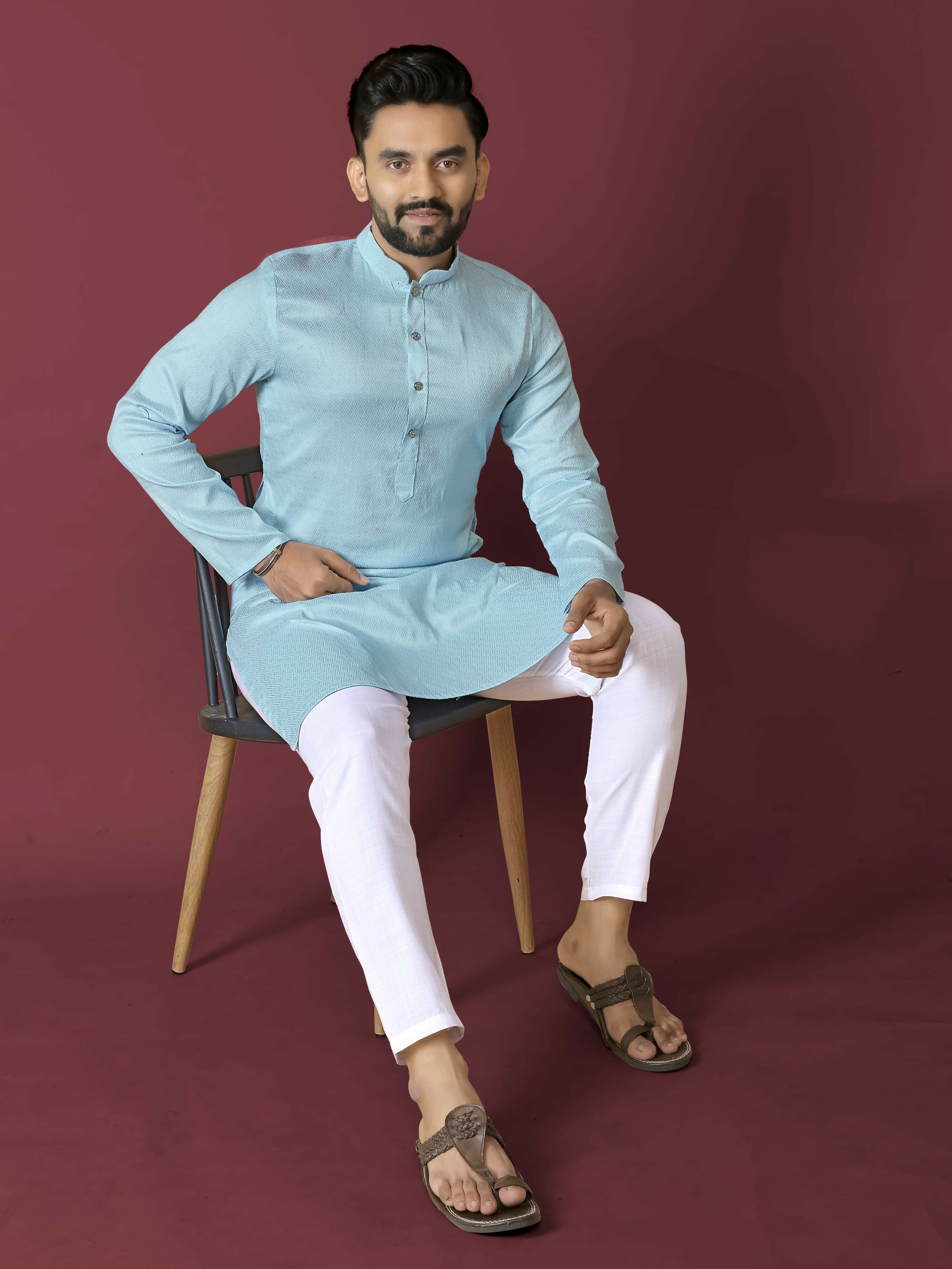 Anaita Sky Blue Solid Soft Jacquard Silk Straight Kurta - Distacart
