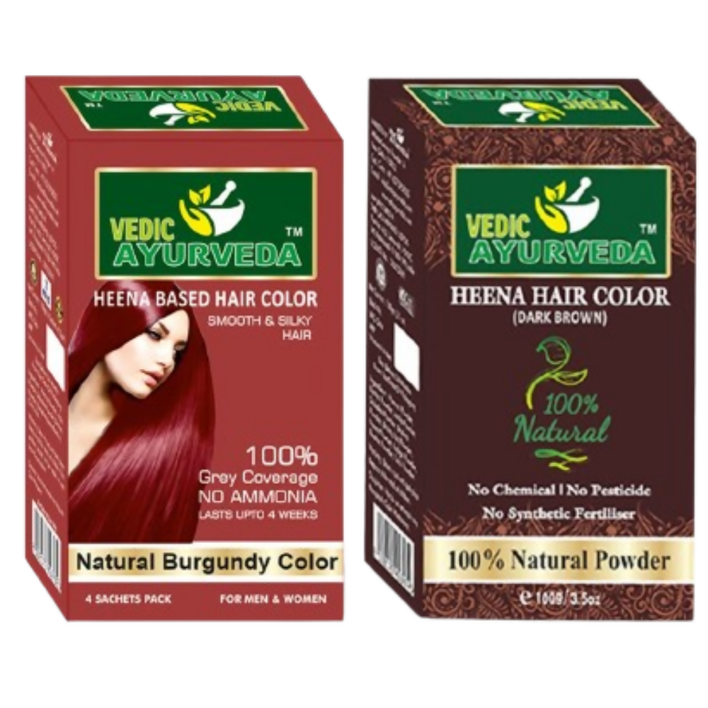 VedicAyurvedas No Ammonia Burgundy & Natural Henna Dark Brown Hair Color - Dista