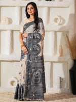 Thumbnail for Astita Linen Cotton Black & Cream Saree