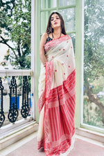Thumbnail for Exclusive Collection White Red Most Trending Beautiful Pure Cotton Handloom Saree