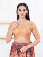 Thumbnail for Joban Fashion Rose-Gold Tissue Elbow Sleeveless Back Open Blouse