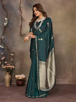 Thumbnail for Joban Fashion Dark Green Floral & Botanical Motifs Satin Silk Banarasi Silk Saree - Distacart