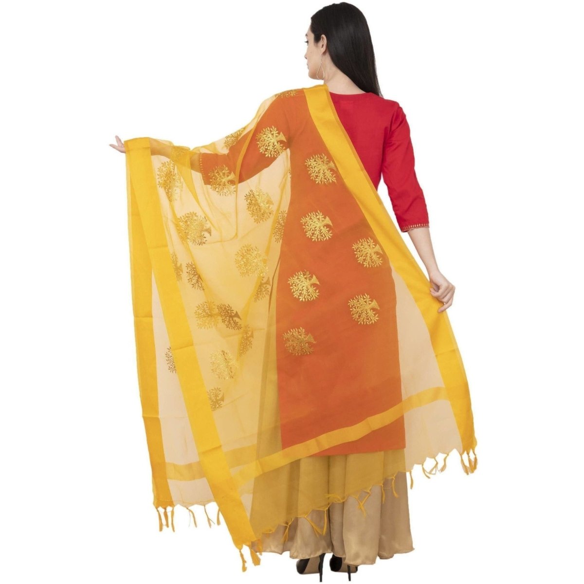 A R Silk TISSUE ZARI EMB. Fancy Dupatta Color Yelllow Dupatta or Chunni